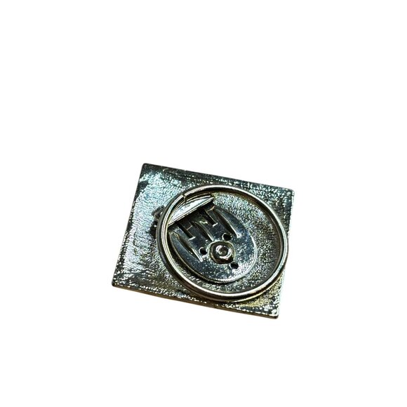 Goldtone Square Scarf Clip Art Deco Patterned Textured 1.25 inch - Picture 2 of 3